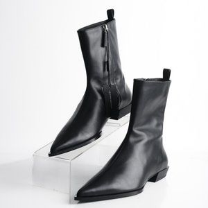 Massimo Dutti Limited Ed Womens Black Leather Ankle Boots Pointed US 7.5 EU 38